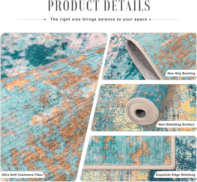 5x7 Area Rug Living Room: Modern Washable Soft Carpet Rosy Haze | - Image 4