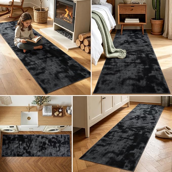 2x8 Tie-dye Dark Grey Runner Rug Washable Non-Slip - Image 3