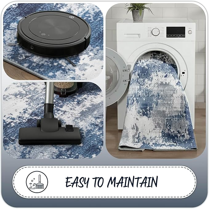 Blue Washable Rug 5x7 Area Rugs - Image 6