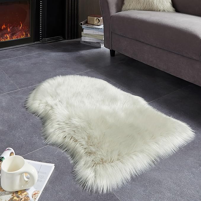 AMTOVO Faux Fur Rug, Light Grey Small Area Rug, Fluffy Sheepskin Rug, Fuzzy - Image 5