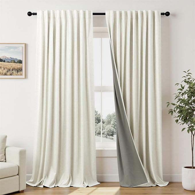 Cream Linen Black Out Curtains 70 Inches Extra Wide by Pitalk