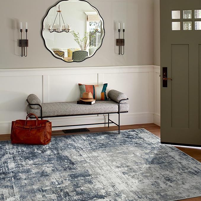 4x6 Area Rugs for Living Room Bedroom Dining Room Washable Blue Grey | Soft - Image 3