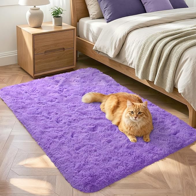 2x3 Purple Fluffy Soft Area Rug Non-Slip by ModernHomeDecor