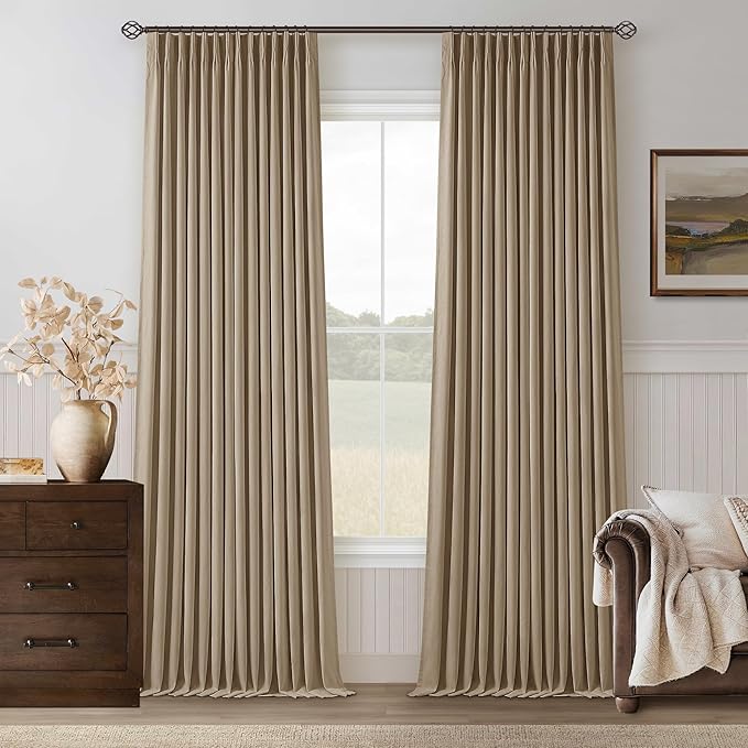 Light Brown Blackout Pinch Pleat Linen Curtains 105 Inches Long by Twodrapes