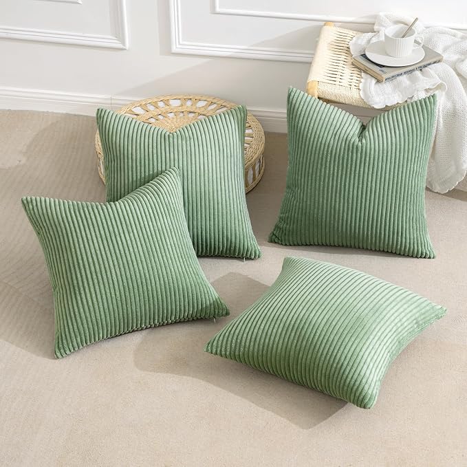 MIULEE Soft Corduroy Decorative Throw Pillow Covers Sage Green 18x18 | Set of 4 - Image 4