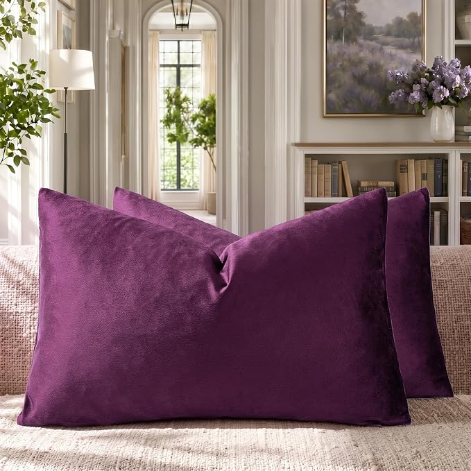 GIGIZAZA Velvet Pillow Covers 12x20 Decorative Pillows Pack of 2 Purple | Throw by GIGIZAZAFocusingonhomedecoration