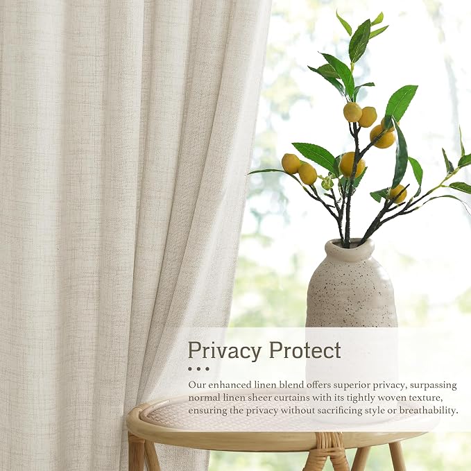 RYB HOME Sheer Curtains 102 inches, Extra Long Floor to Ceiling Curtains | Half - Image 4