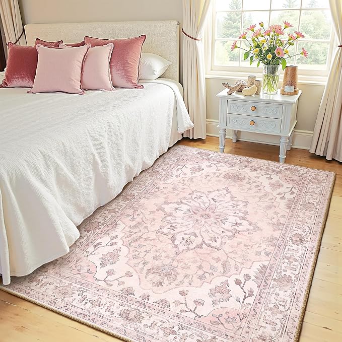 RELEANY Washable Area Rug, Water Repellent, Pet Friendly, Vintage Floral Boho - Image 3