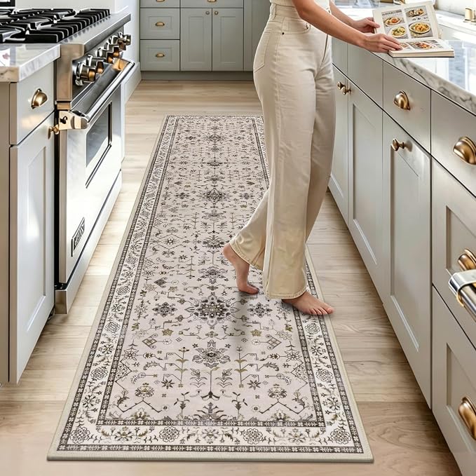 HEBE Hallway Runner Rug 2'x6', Washable Non Slip Kitchen Rug Runner | Soft Boho - Image 9