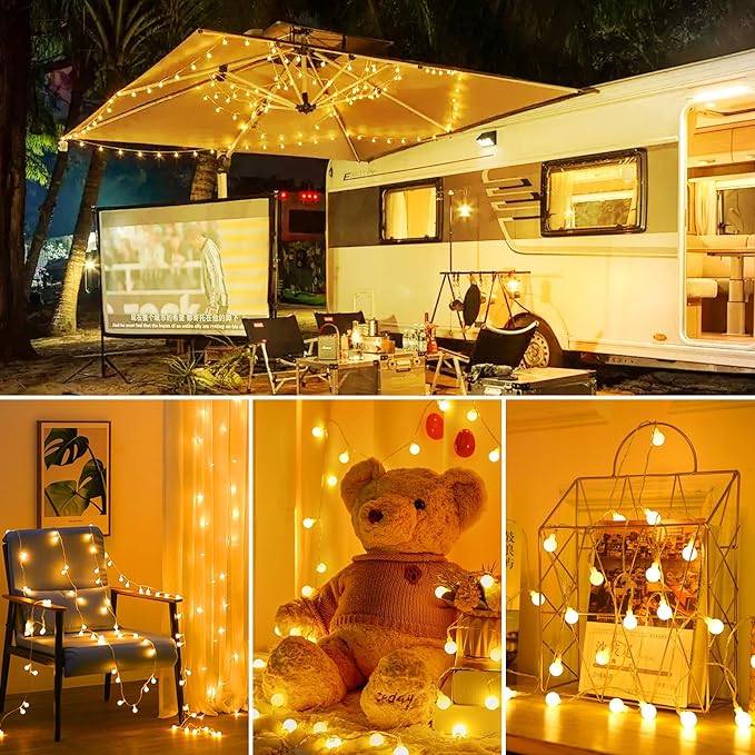 Minetom Battery Operated String Lights, 21FT 60 LED Globe Fairy Lights with Remote, Waterproof Twinkle Lights for Indoor Outdoor Bedroom Classroom Dorm Camping Canopy Wedding Xmas Decor, Warm White