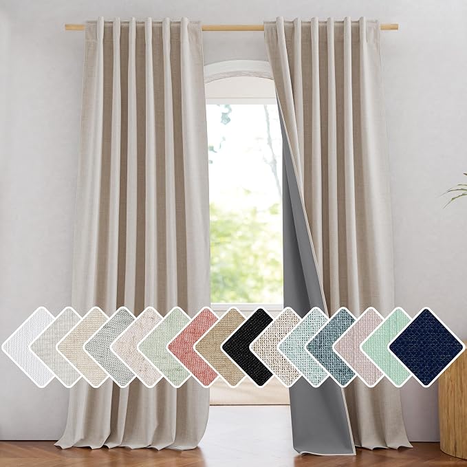 NICETOWN Rod Pocket Full Blackout Natural Linen Curtains 108" Length by NICETOWN