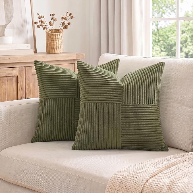 Fancy Homi 2 Packs Olive Green Decorative Throw Pillow Covers 20x20 Inch - Image 7