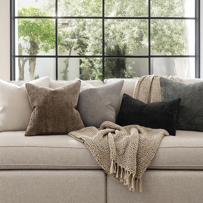 MIULEE Decorative Brown Euro Sham Pillow Covers 24x24 Inch 2 Pack | Modern Boho - Image 3