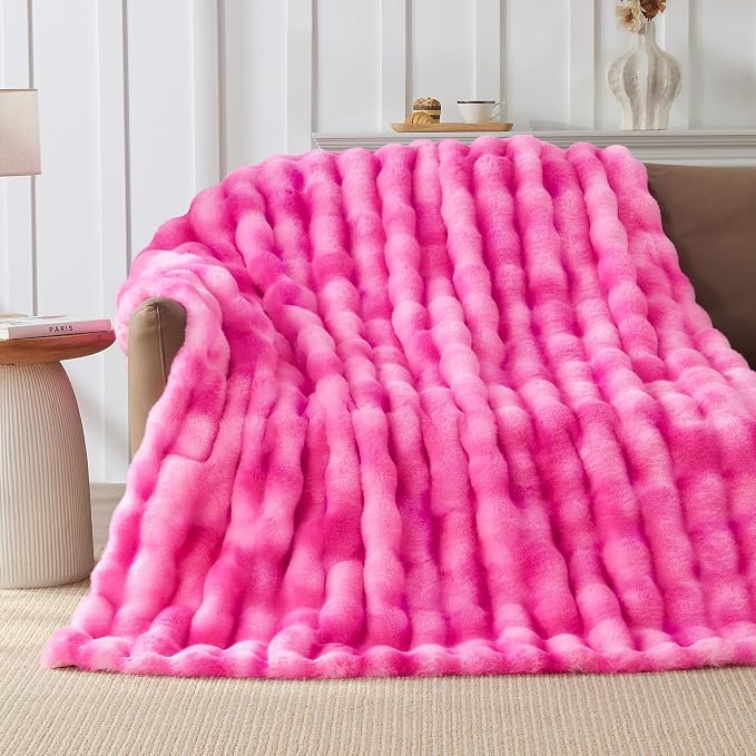 Luxury 1000GSM Rabbit Faux Fur Blanket, Super Warm Cozy Brown Blankets - Image 6