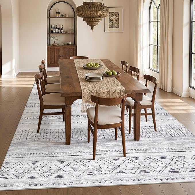 cotiled Boho 9x12 Area Rug for Living Room: Large Moroccan Washable Rug | Stain - Image 7