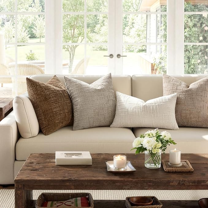 MIULEE Chenille Textured Throw Pillow Covers Light Brown 18x18 Set of 2 | - Image 5