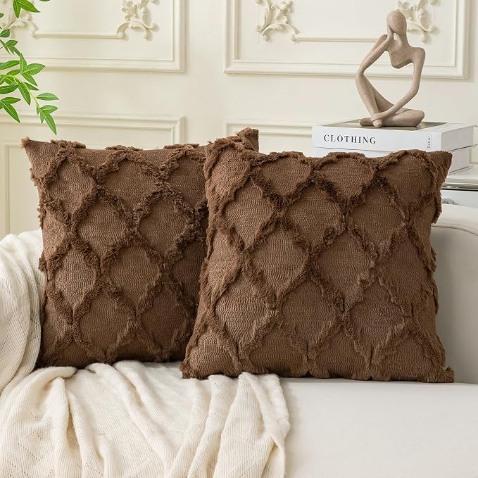 Set of 2 Soft Moroccan Throw Pillow Covers 18x18 Inch Plush Boho Decorative by Cozoomy
