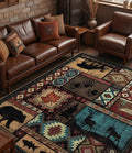 Rustic Cabin Area Rug 8x10, Machine Washable Lodge Bear Rug, Non-Slip Low Pile by YIHOUSE