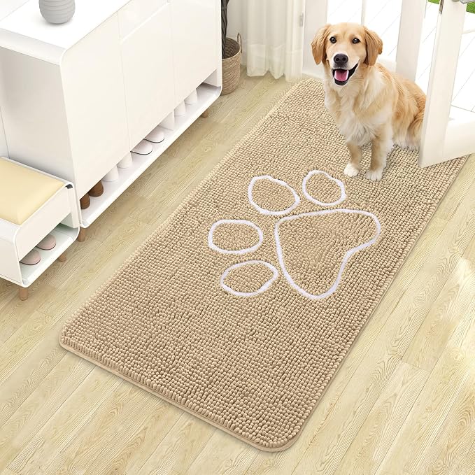 OLANLY Dog Door Mat for Muddy Paws 44x24, Paw Print Design Chenille Mud Mat | by OLANLY