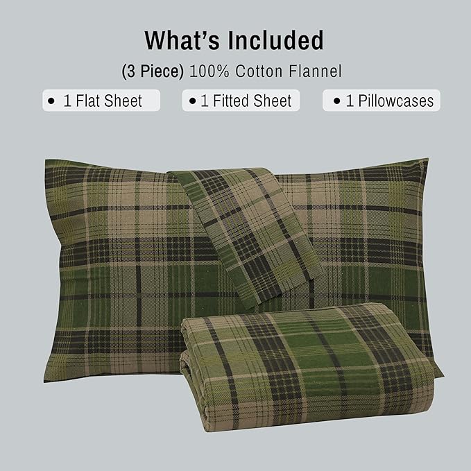 RUVANTI Flannel Sheets Twin XL Size - 100% Cotton Double Brushed Twin XL Sheet Sets, Deep Pockets 16 Inches, All Seasons Breathable & Extra Soft Bed Sheets, Warm & Cozy, 3 Piece, DNA Plaid