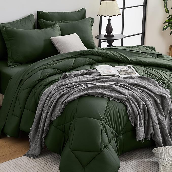 HEVUMYI Army Green Twin-XL Comforter Set - 5-Piece All Season Bed in a Bag Twin-XL, Ultra Soft Bedding Set with Comforter, Flat Sheet, Fitted Sheet, Pillowcases, Pillow Shams