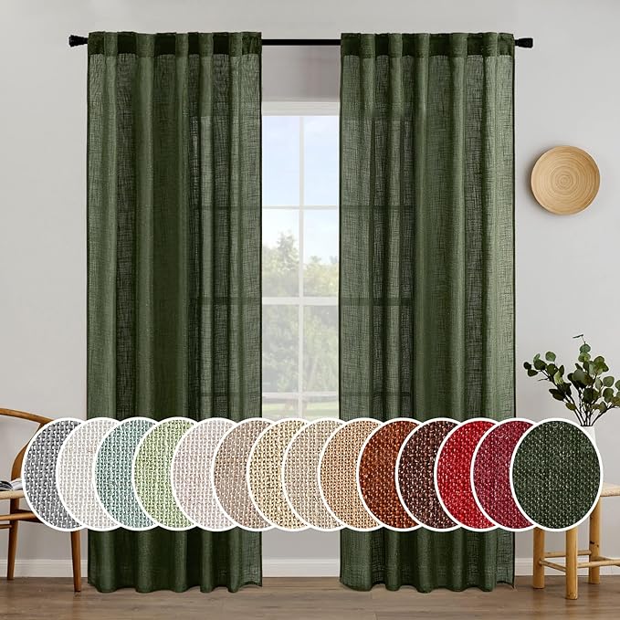 MIULEE Olive Green Linen Curtains 52x84 Inch Length by MIULEE