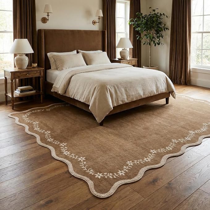 GarveeHome Scalloped Area Rugs 8x10 Large Brown Washable Living Room Rug | Soft - Image 2