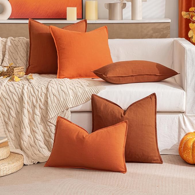 MIULEE Decorative Linen Pillow Covers 20x20 Inch Rust | Boho Farmhouse​ ​Fall - Image 7