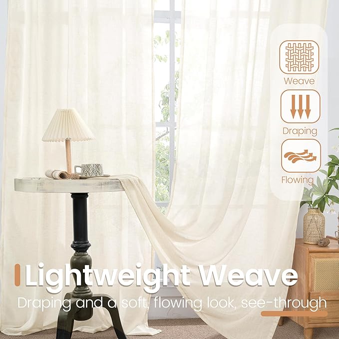 BGment Ivory Linen Curtains 45 Inches Long - Image 4