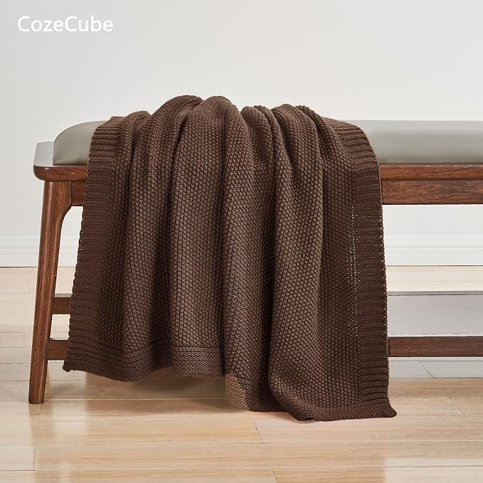 CozeCube Dark Brown Seed Stitch Throw Blanket 60"x80", Farmhouse Decor | Blanket - Image 4