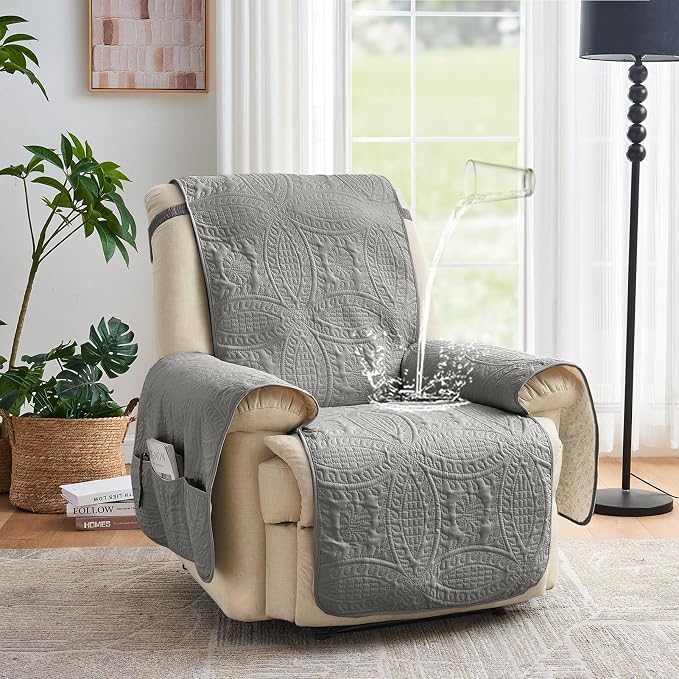Gray Recliner Chair Covers, Quilted Décor Water-Repellent Medium Lazy Boy Chair - Image 2