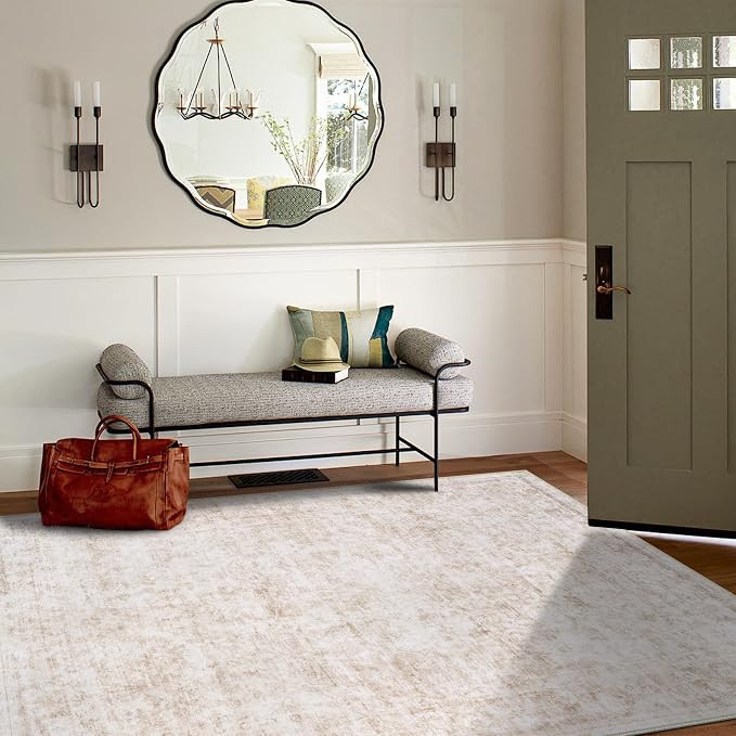 6x9 Area Rugs for Living Room Bedroom Dining Room Washable Beige White | Soft - Image 9