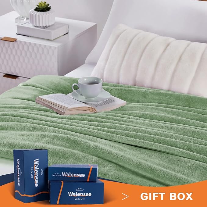 Walensee Fleece Blanket Plush Throw Fuzzy Lightweight (Twin Size 60x80 Sage Green) Super Soft Microfiber Flannel Blankets for Couch, Bed, Sofa Ultra Luxurious Warm and Cozy for All Seasons
