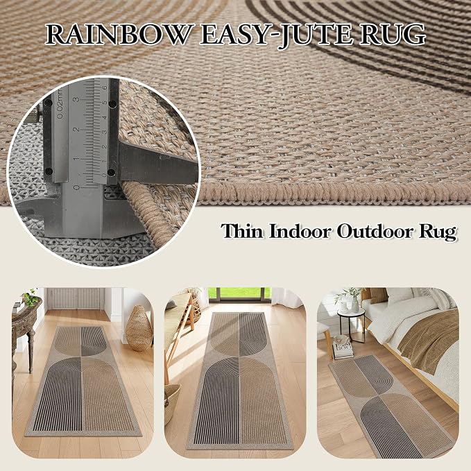 Lahome Enfys Modern Rainbow Easy Jute Rug, 2x6 Kitchen Runner Washable Rug - Image 6
