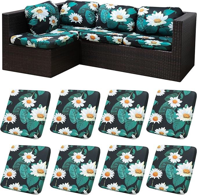 8Pcs Patio Cushion Covers, Outdoor Stretch Cushion Covers, Washable | Stretch by Unknown