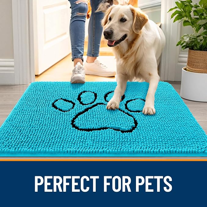 OLANLY Dog Door Mat for Muddy Paws 30x20, Paw Print Design Chenille Mud Mat | - Image 6
