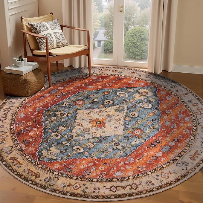 SERISSA 5ft Washable Non Slip Round Boho Area Rug by SERISSAHomeDecorCollection
