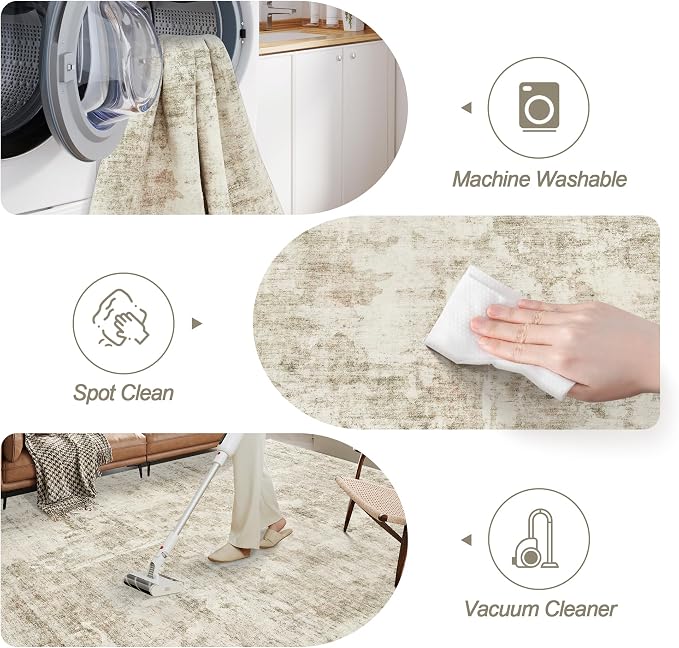 Soalmost Abstract Rug 8x10 Large Living Room Area Rugs Washable Beige/Gray | - Image 6