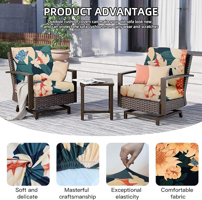 8Pcs Outdoor Cushion Covers, Elastic Patio Cushion Covers | Washable, - Image 3