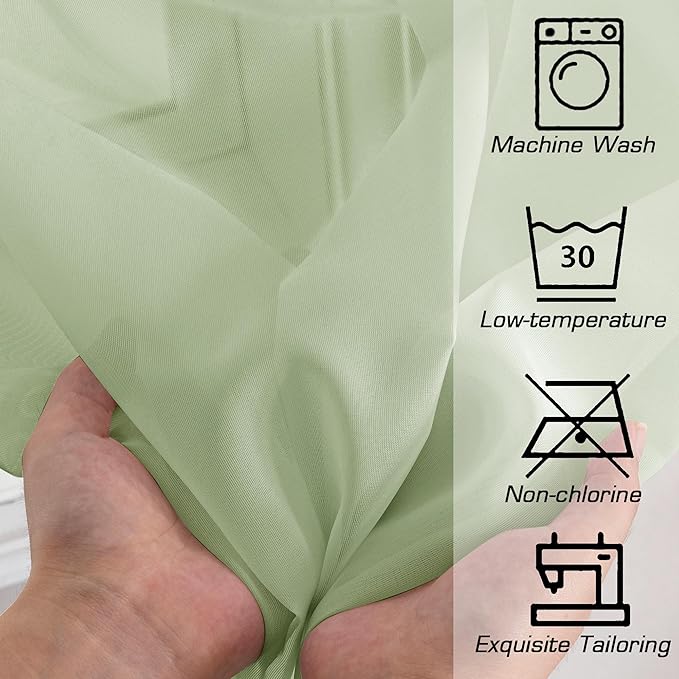 OWENIE Sheer Curtains 84 inches Long 2 Panels Set for Bedroom Living Room, Soft Solid Living Room Rod Pocket Light Filtering Curtains, 2 Pcs Each 42“ W x 84" L, Light Green