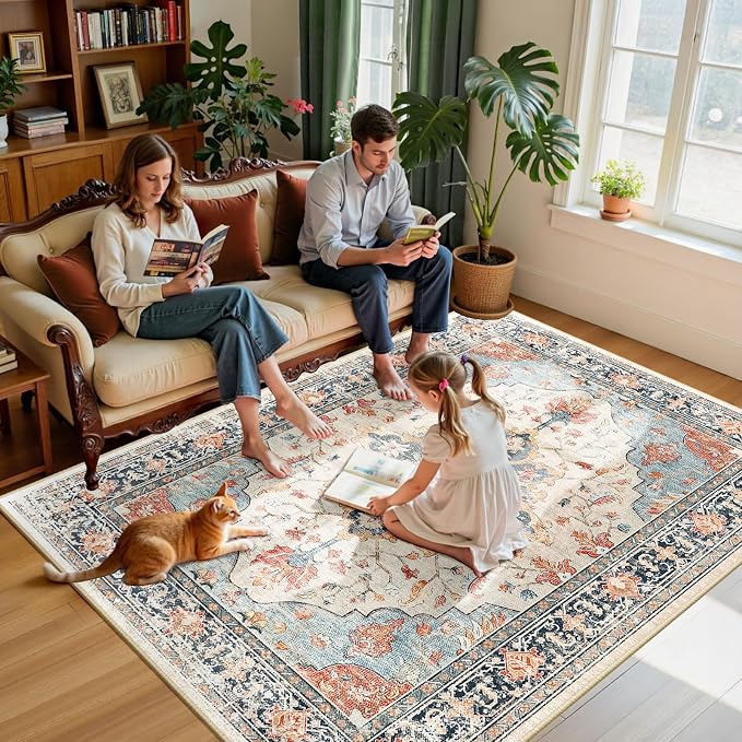 RELEANY Washable Area Rug, Water Repellent, Pet Friendly, Vintage Floral Boho - Image 3