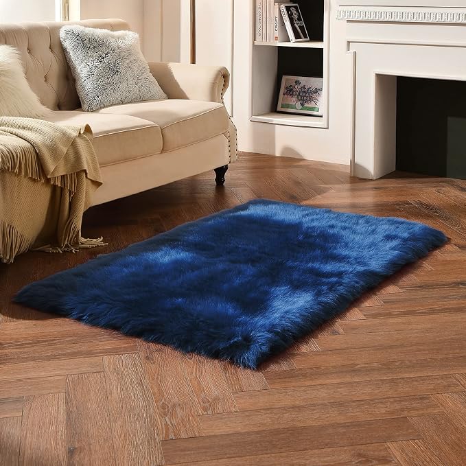 duduta Navy Blue Faux Sheepskin Fur Rug 3x5 ft, Fluffy Carpet Rug | Shag Fuzzy - Image 5