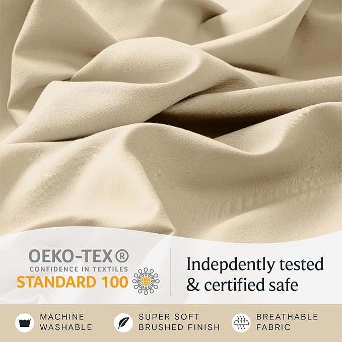 LuxClub 4 PC Full Size Sheet Set Deep Pockets Wrinkle Free Cooling Sheets Machine Washable Hotel Bedding Silky Soft - Cream Full