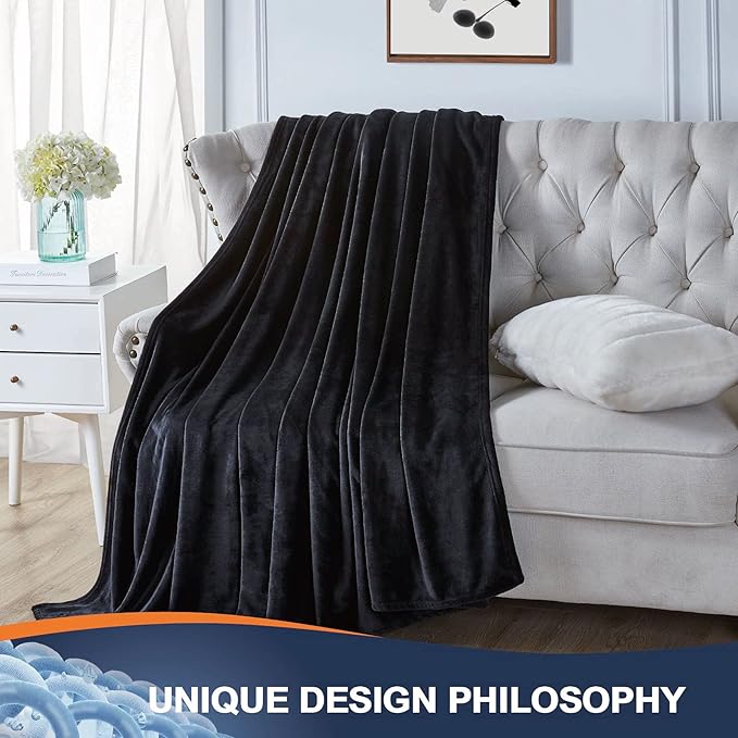Walensee Fleece Blanket Plush Throw Fuzzy Lightweight (Twin Size 60x80 Black) Super Soft Microfiber Flannel Blankets for Couch, Bed, Sofa Ultra Luxurious Warm and Cozy for All Seasons