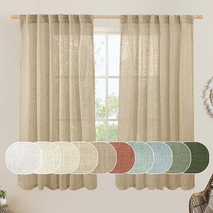 Faux Linen Curtains 63 inches Long by LAMIT