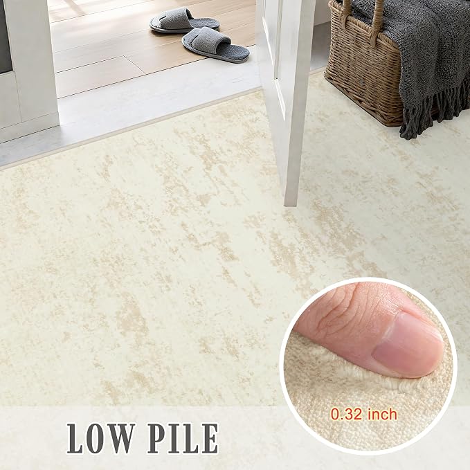 2.6x8 Washable Runner Rug：Modern Abstract Kitchen Soft Carpet Beige | - Image 7