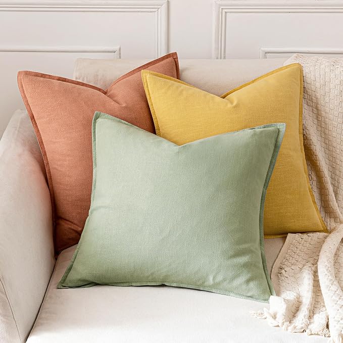 MIULEE Decorative Linen Pillow Covers 18x18 Inch Yellow | Boho Farmhouse​ - Image 4
