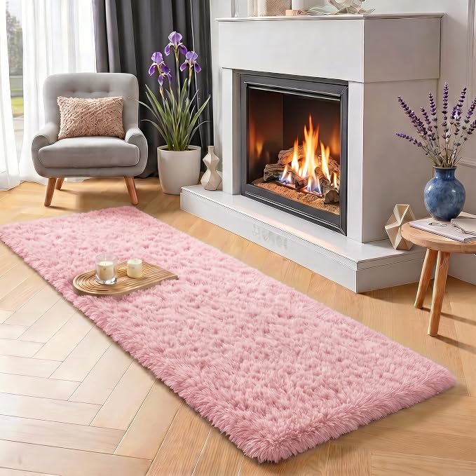 Pink Runner Rugs for Girls Bedroom, Plush Fluffy Hallway Rug 2x6 Ft | Kawaii - Image 2