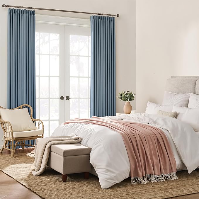 Dusty Stone Blue Pinch Pleated Curtains 108 Inches Long 9 FT Length Room - Image 3