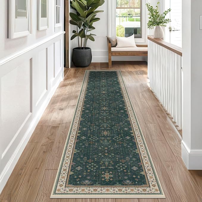 Vintage Dark Green 2x10 Hallway Runner Rug by HazoHaus